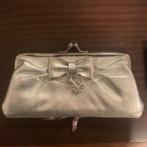 Juicy Couture Metallic Silver Leather Clutch with Bows